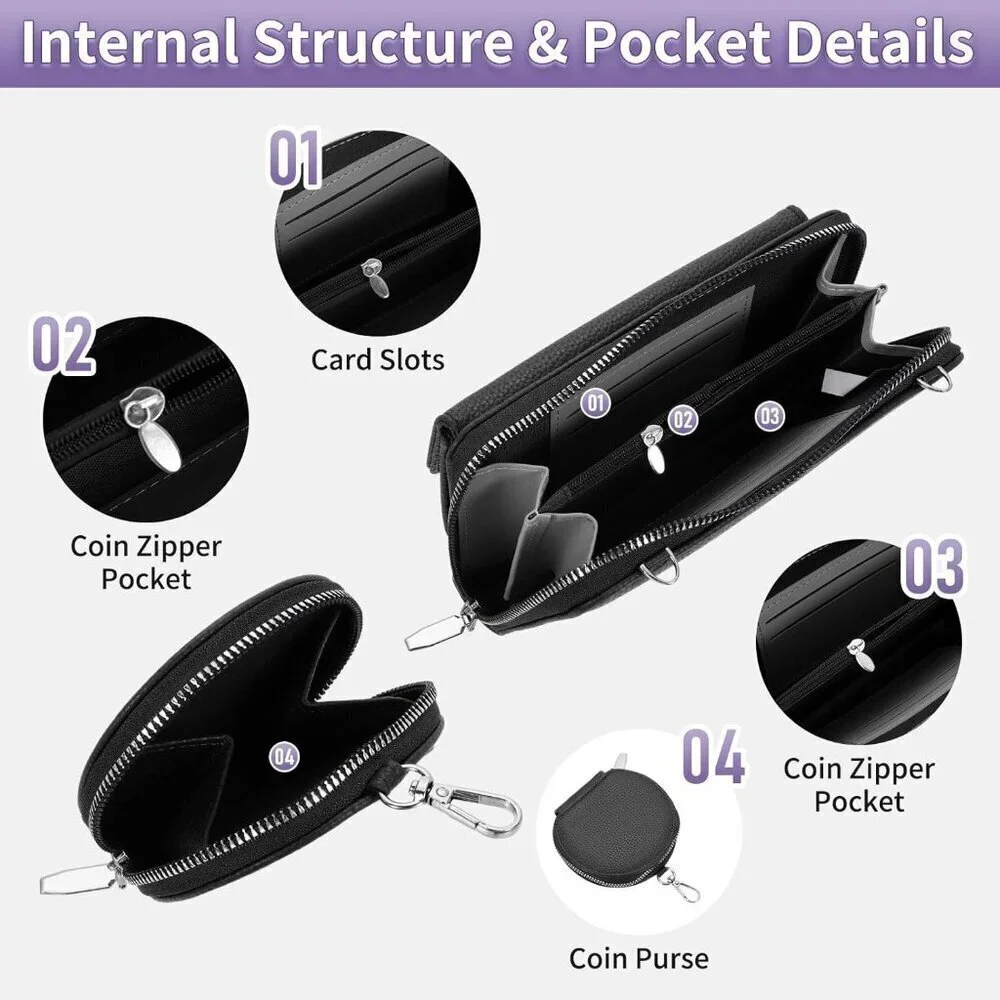 Small Crossbody Purse for Women Soft PU Wallet Phone Bag with Coin Pouch